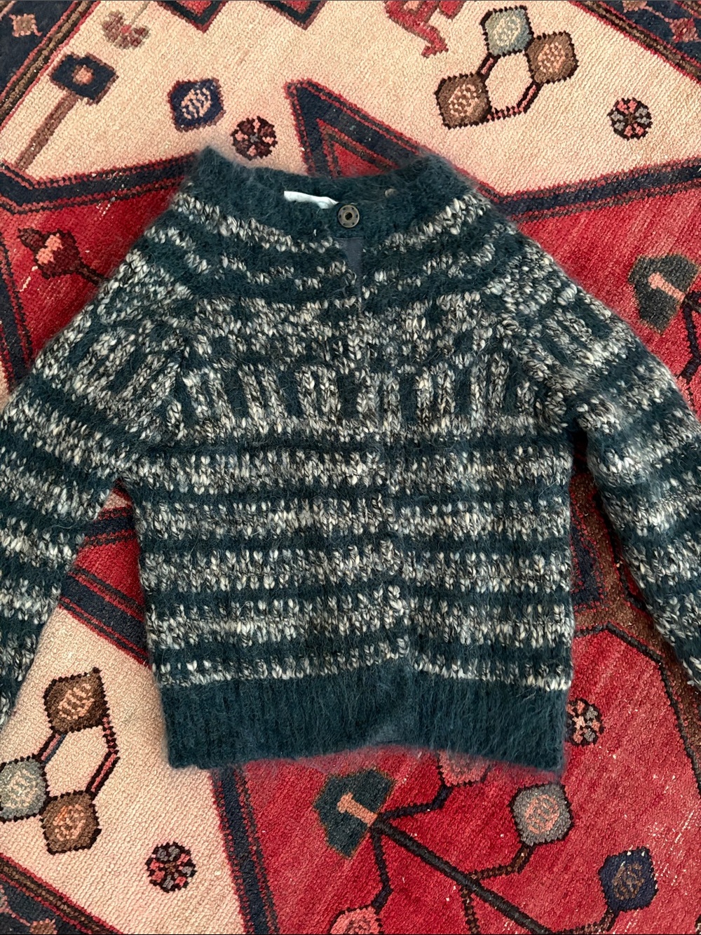 Isabel Marant Teal and Cream Striped Fuzzy Knit Sweater